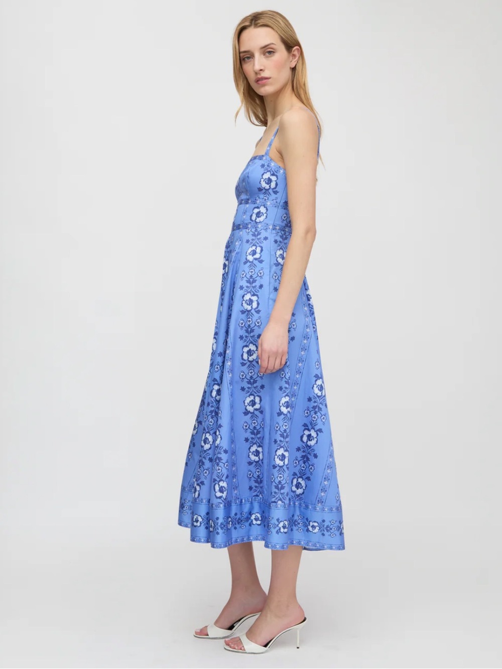 Hill House Blue Floral Square-Neck Midi Dress Blue Arcadia Border - Picture 5 of 7